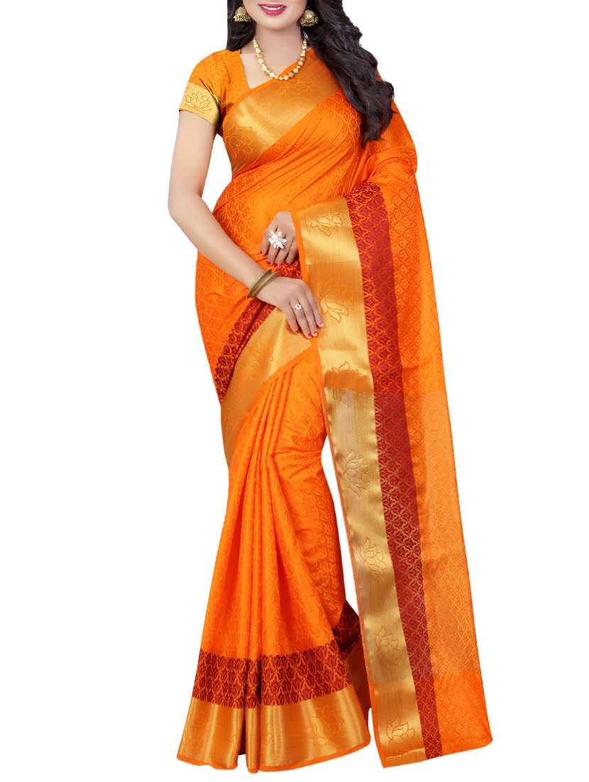 orange cotton silk woven saree with blouse