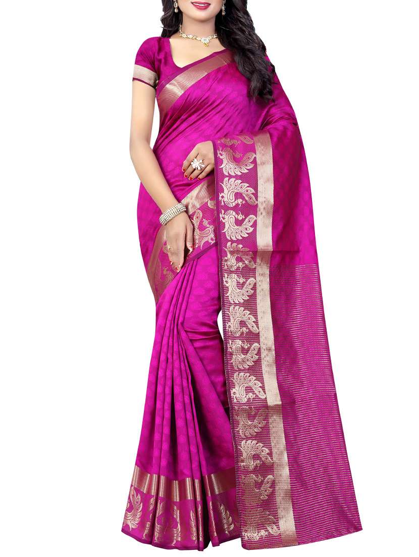 pink cotton silk woven saree with blouse