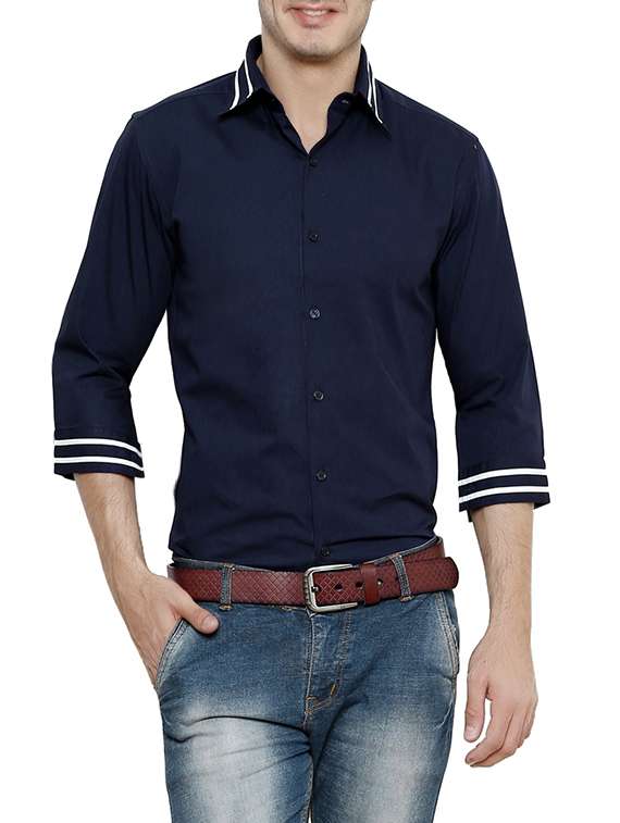 navy blue solid casual shirt