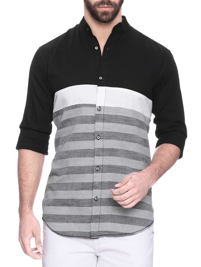 grey striped casual shirt