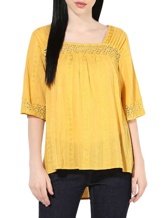 yellow cotton top with high low hem