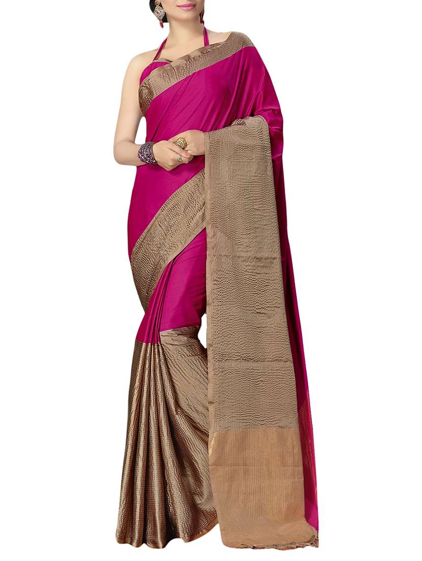 pink cotton blend bordered saree with blouse