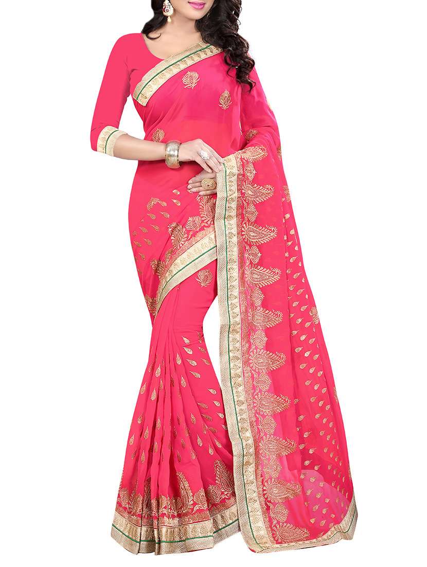 pink georgette embroidered saree with blouse