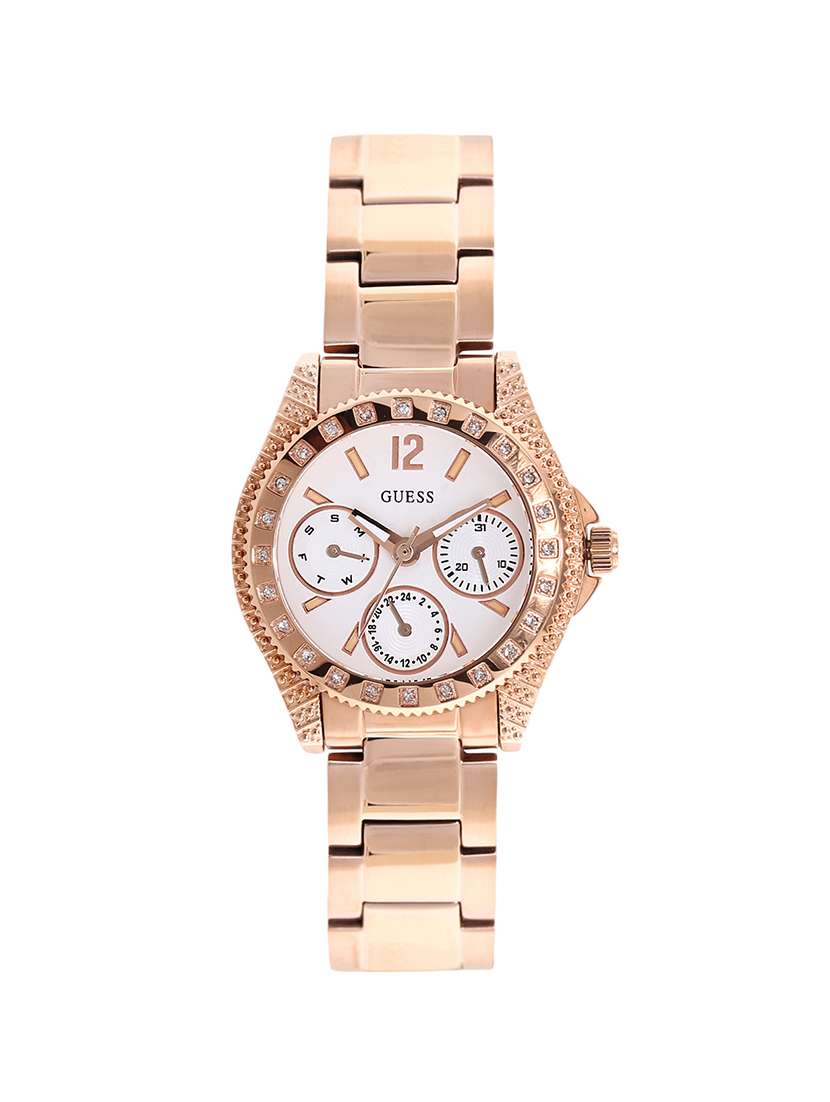 guess white dial analog watch for women - w0938l3