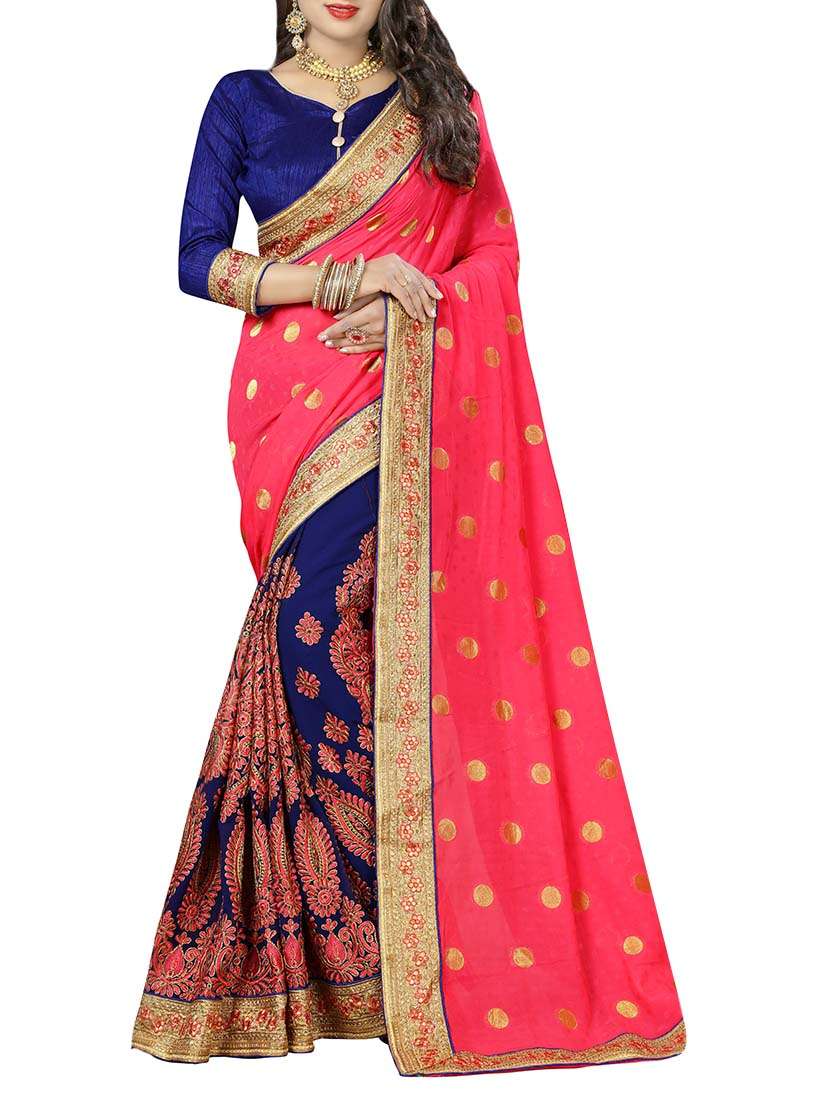 pink & blue half and half saree with blouse