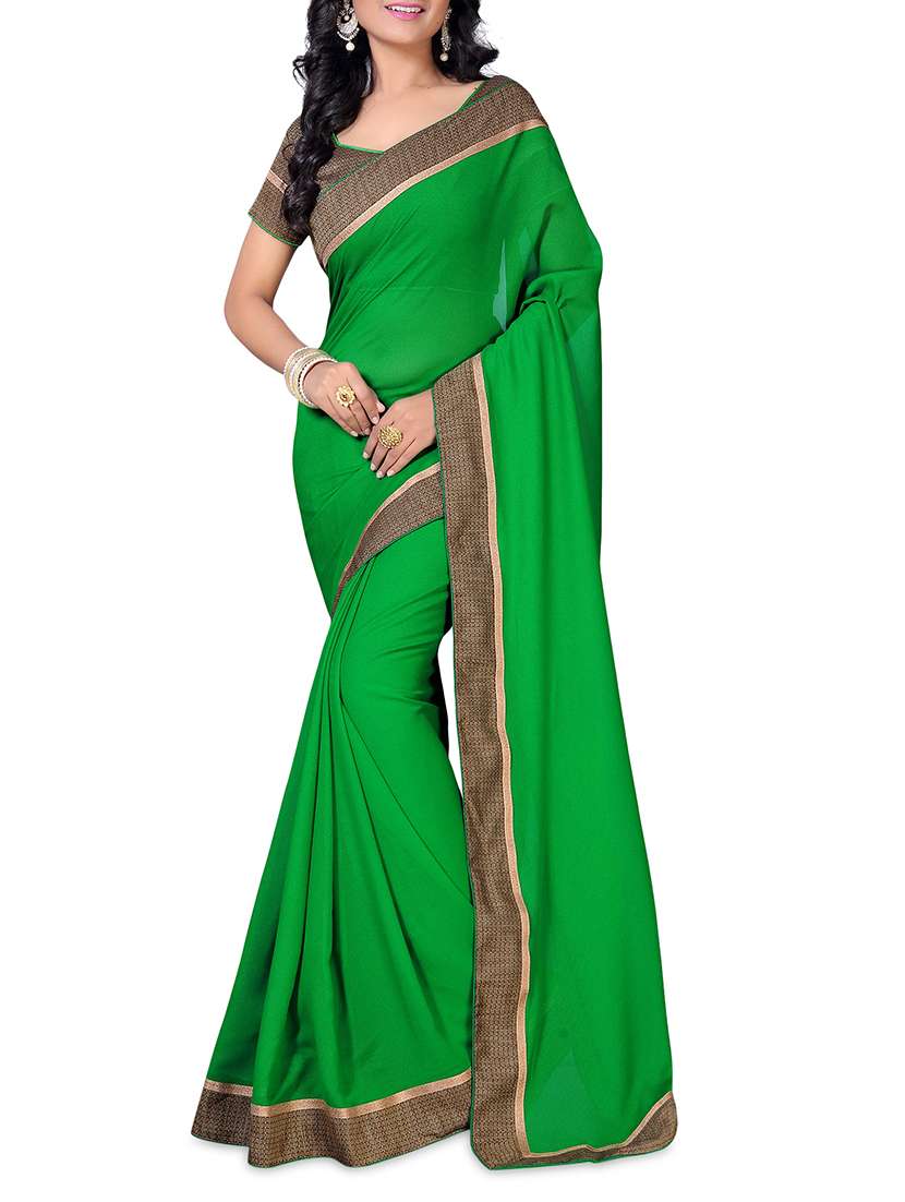 green georgette bordered saree with blouse