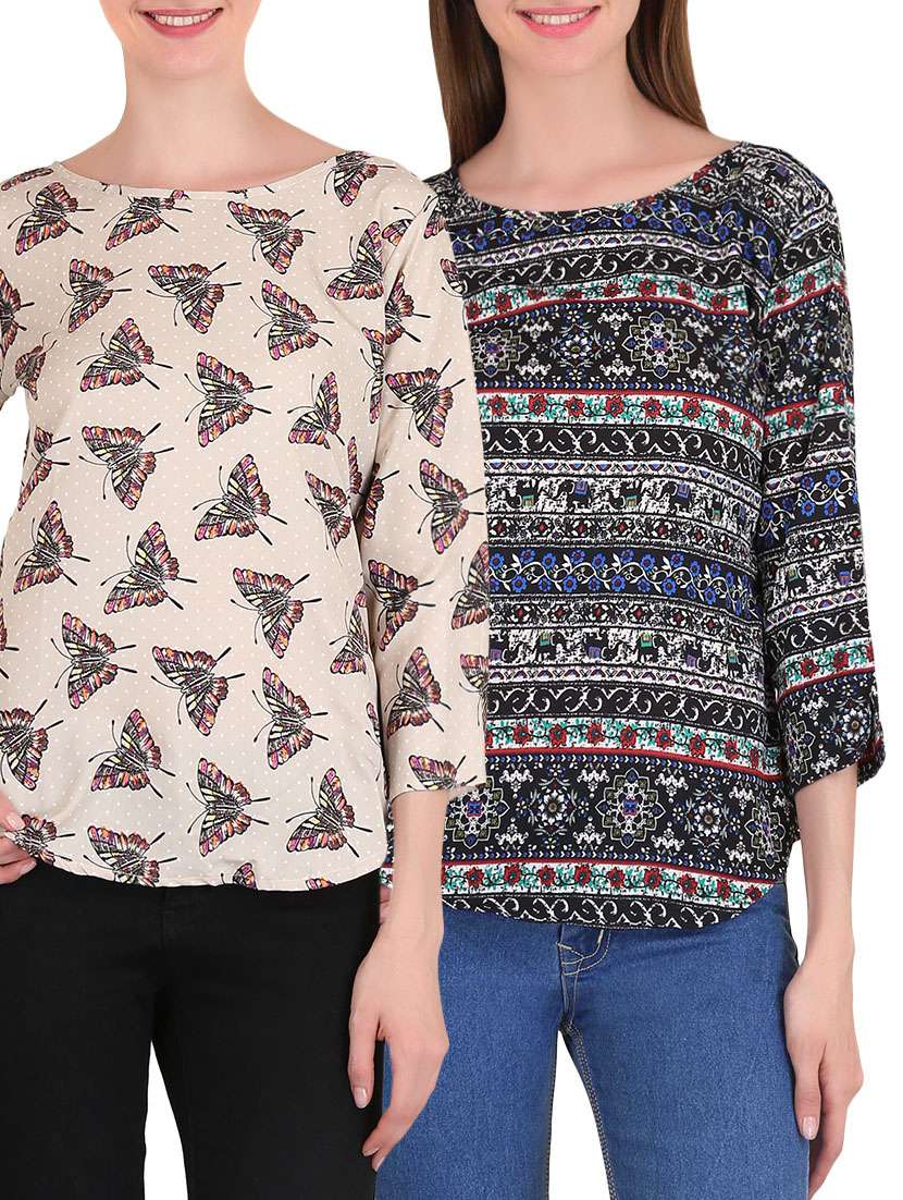 set of 2 multicolored crepe tops