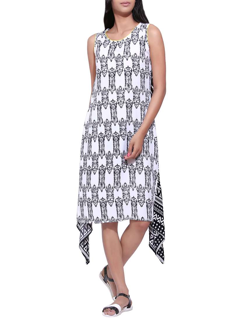 white rayon printed high-low kurta