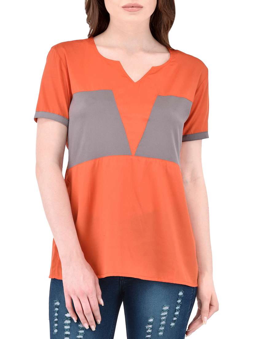 orange poly crepe top