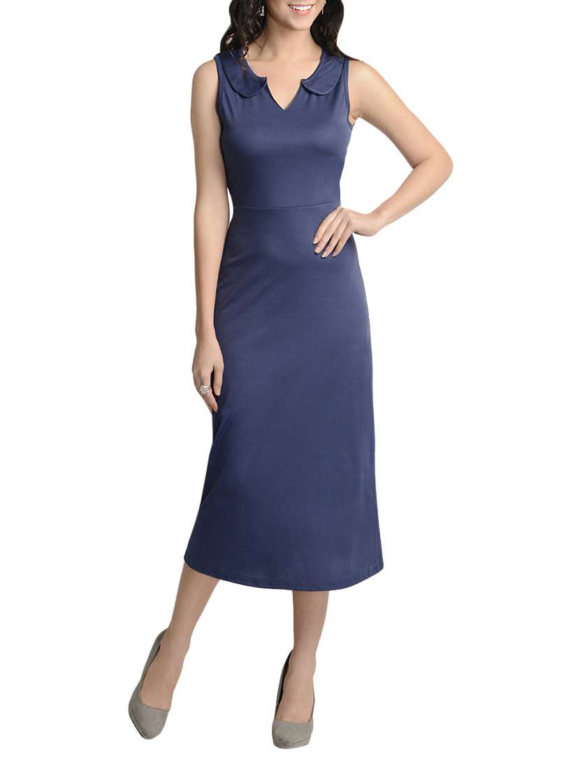 dark blue midi dress