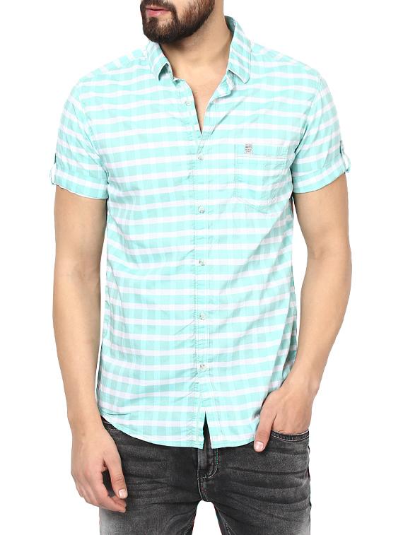 aqua blue cotton casual shirt - 13834821 - Zoom Image - 0