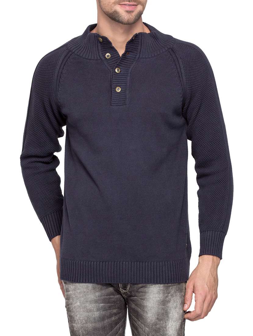 solid navy blue cotton pullover