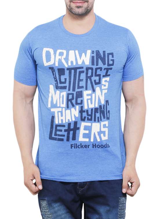 light blue cotton chest print tshirt
