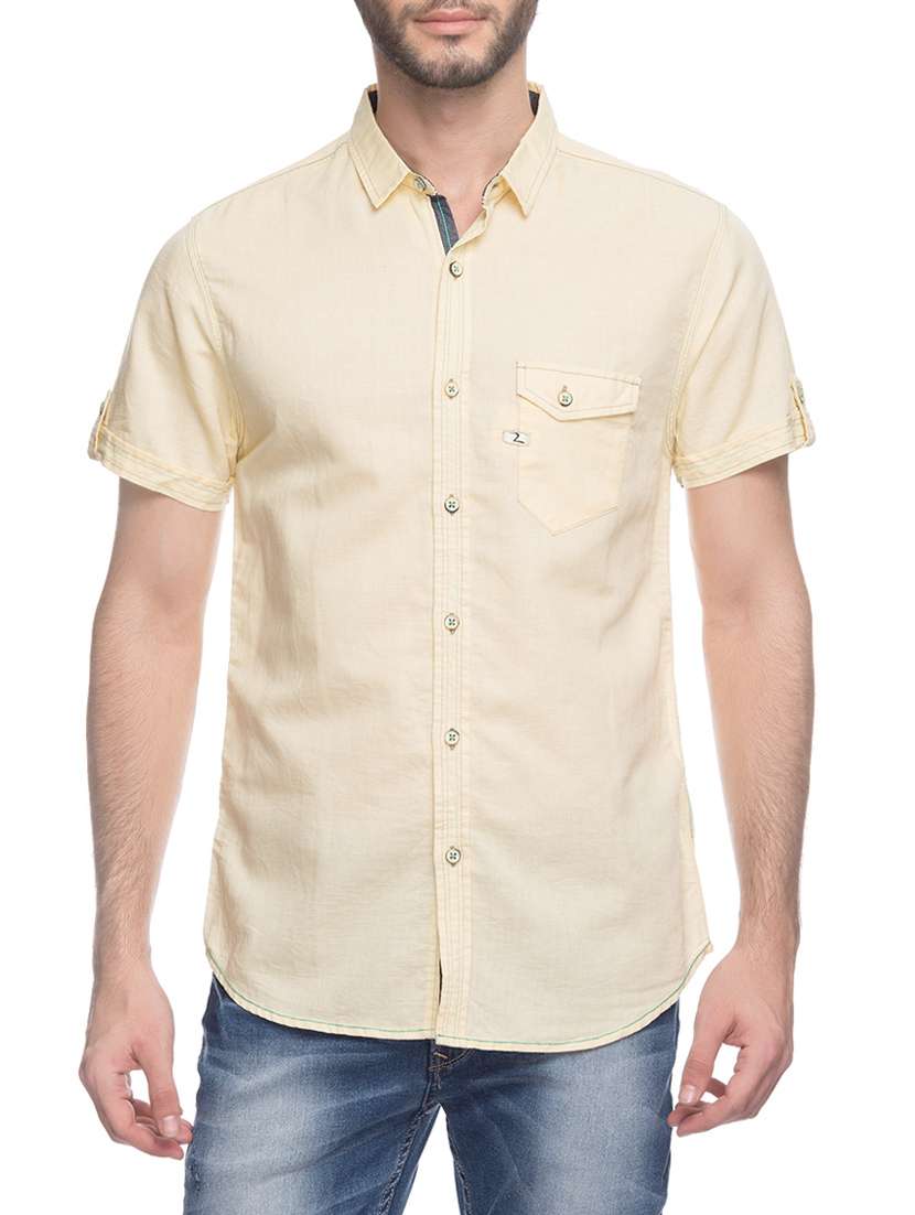 yellow cotton casual shirt - 13835707 -  Zoom Image - 0