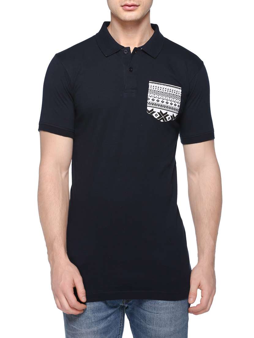 navy blue cotton pocket tees tshirt