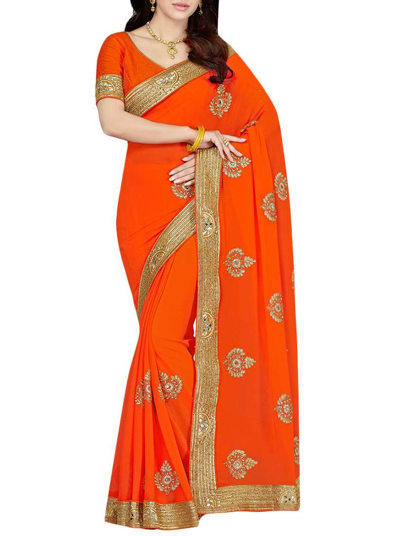 orange georgette embroidered saree with blouse