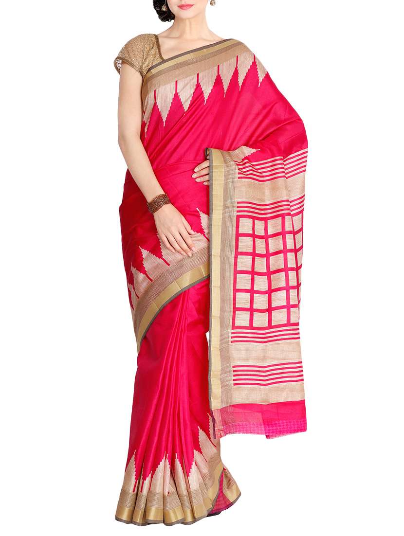 the chennai silks magenta temple border saree with blouse