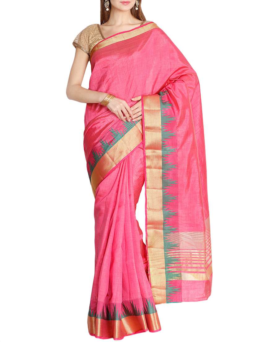 the chennai silks pink bordered saree with blouse