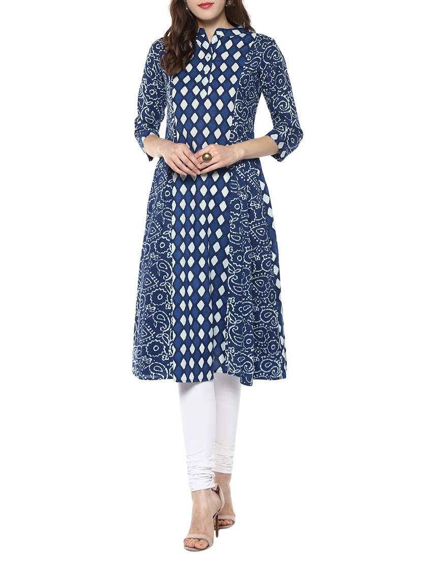 indigo cotton printed a-line kurta
