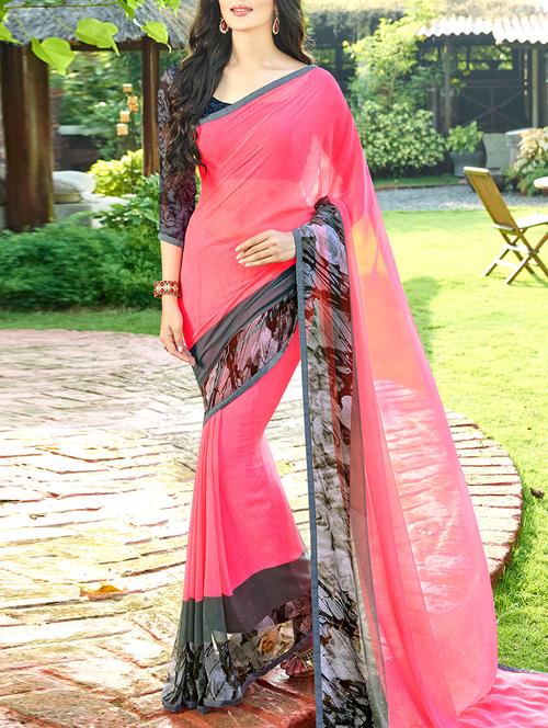 pink georgette printed saree - 13848027 -  Standard Image - 0