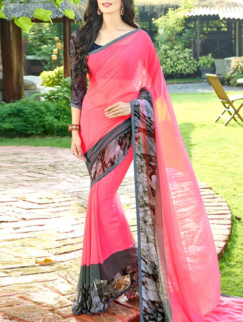 pink georgette printed saree - 13848027 -  Zoom Image - 0
