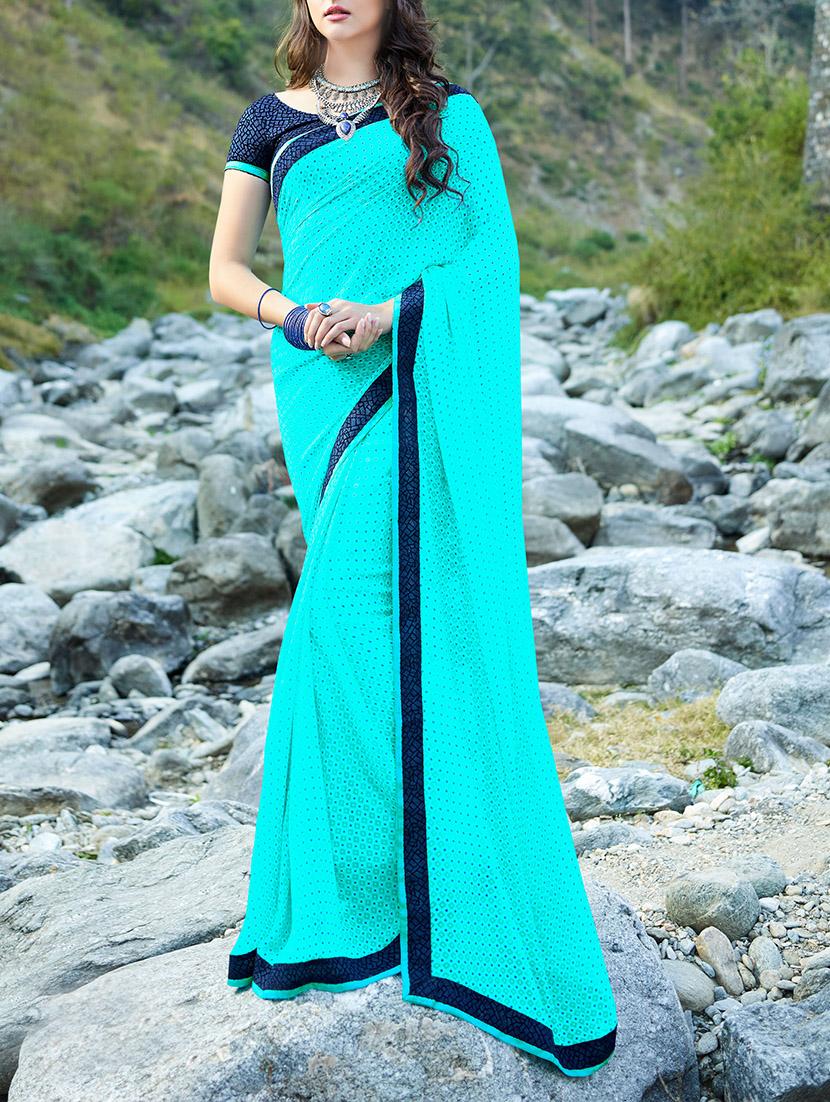sky blue georgette printed saree with blouse - 13848057 -  Zoom Image - 0