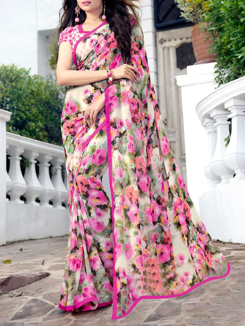 floral printed saree with blouse