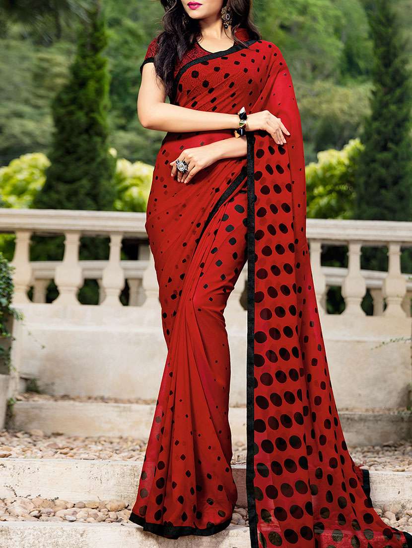maroon georgette printed saree with blouse