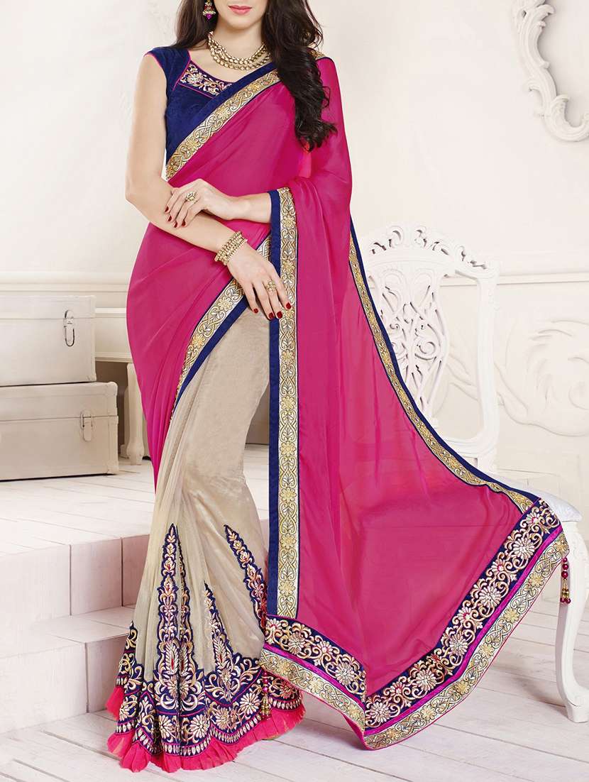 pink satin half and half saree with blouse