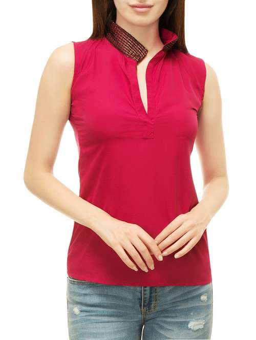 women's straight mandarin neck top - 13849897 - Standard Image - 0