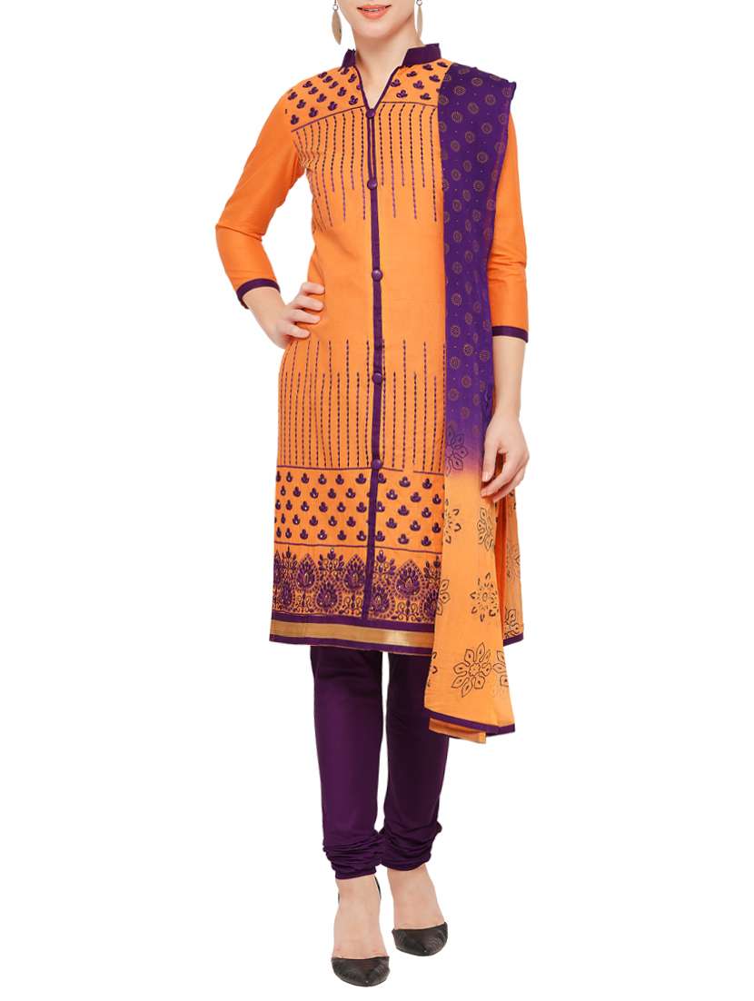 orange unstitched churidaar  suit