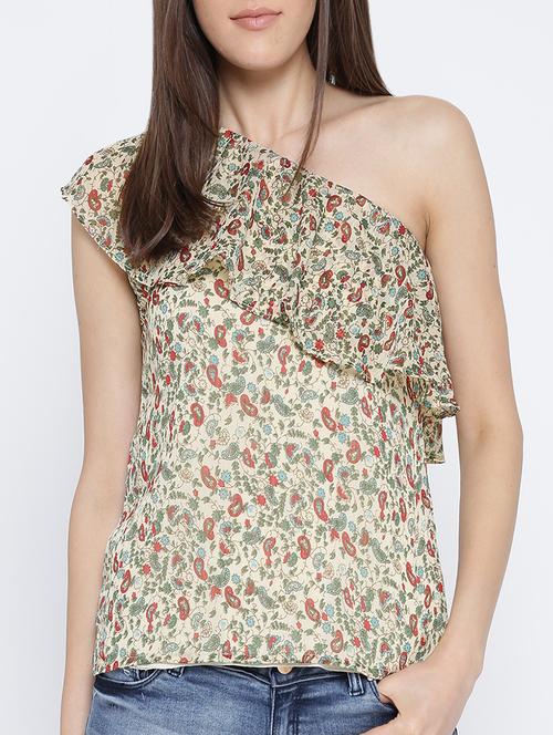 yellow paisley printed viscose ruffle top - 13852046 - Standard Image - 0