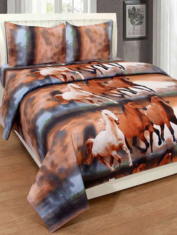 krishnam cotton printed double bed sheet with 2 pillow covers