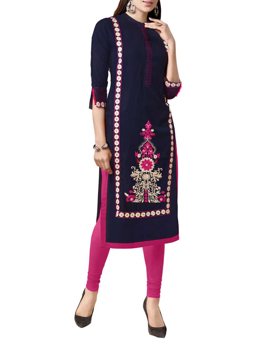 blue rayon embroidered straight kurta