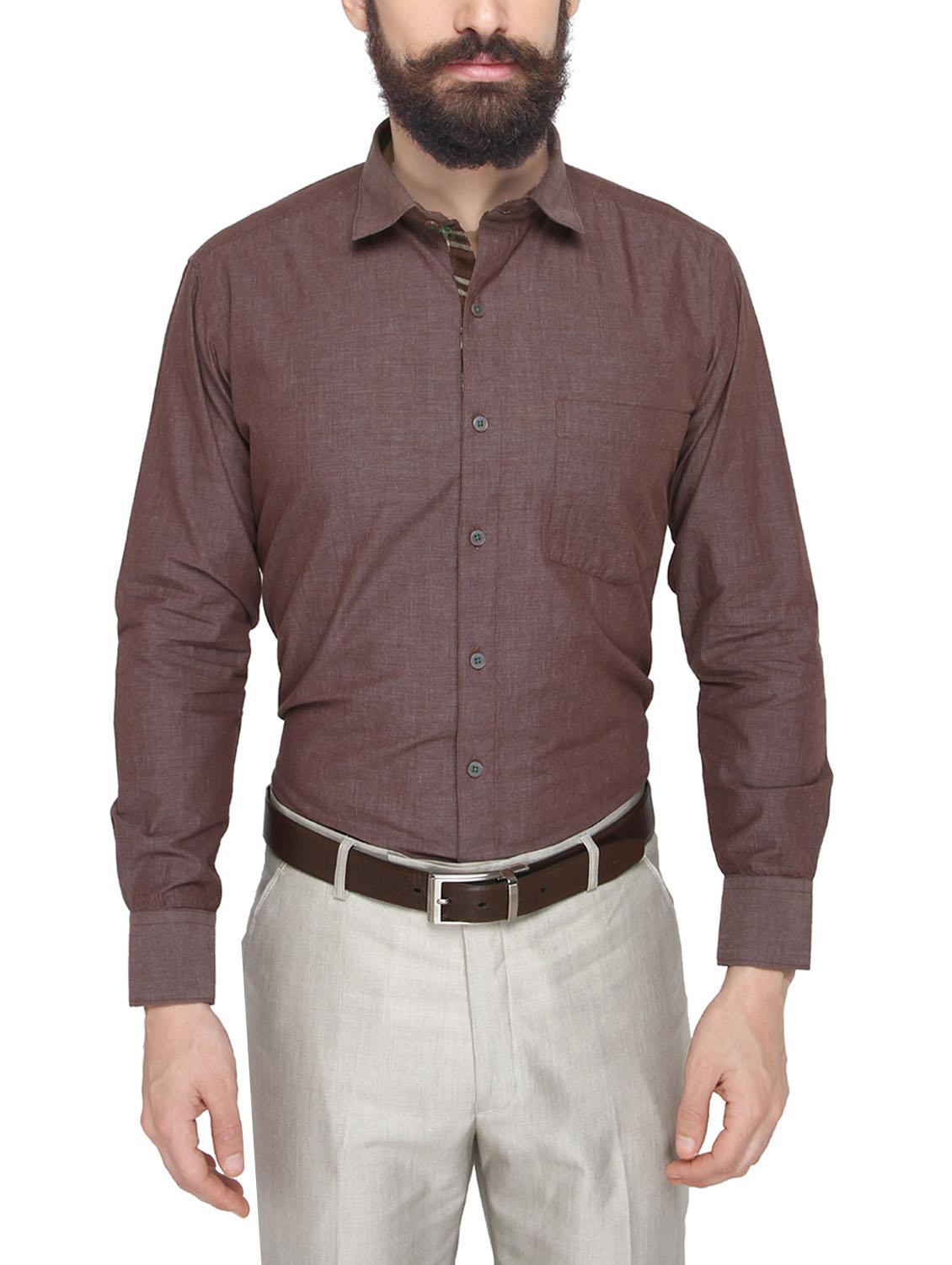 brown cotton formal shirt - 13860660 - Zoom Image - 0