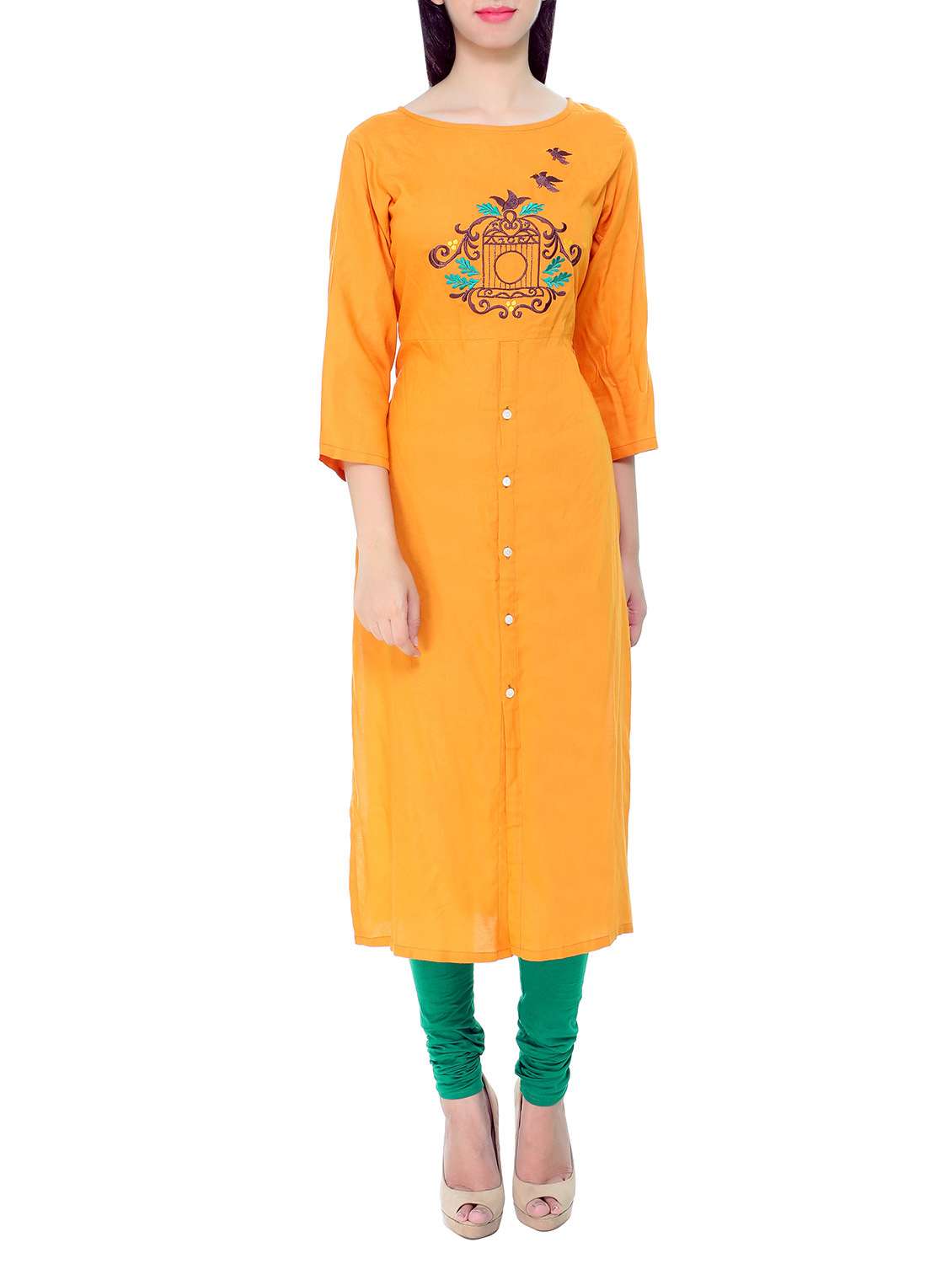 mustard rayon high slit kurta