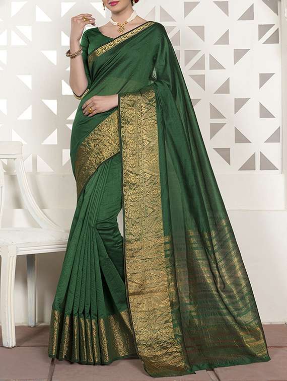 green chanderi bordered saree with blouse