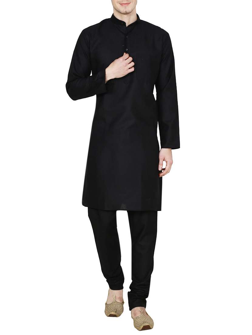 solid black cotton kurta pyjama set