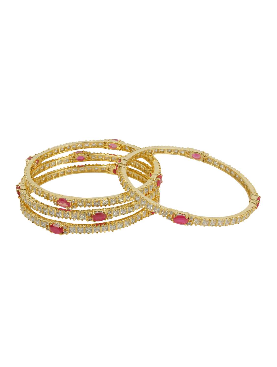 pink gold tone stone bangles