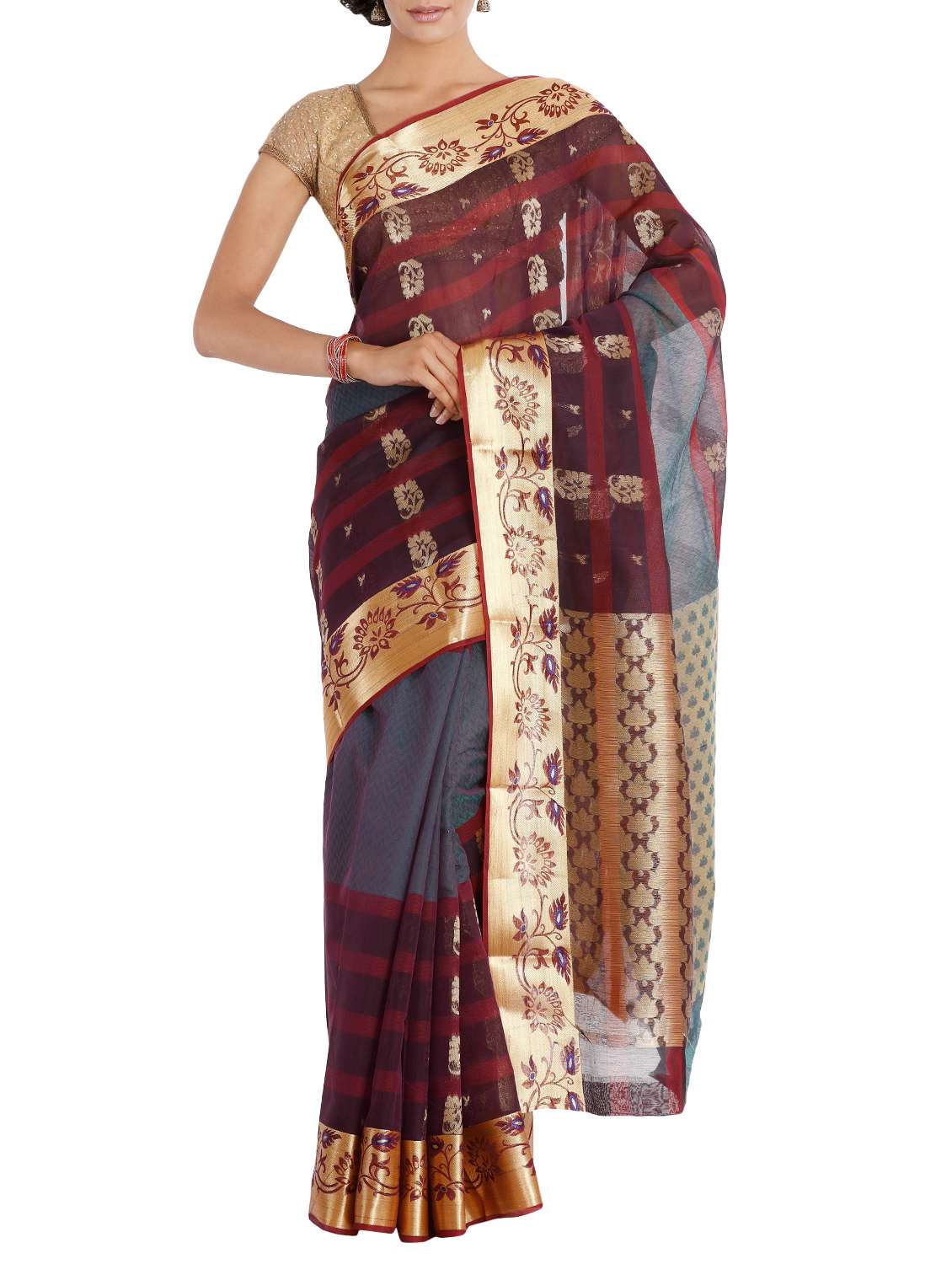multi colored cotton silk saree with blouse