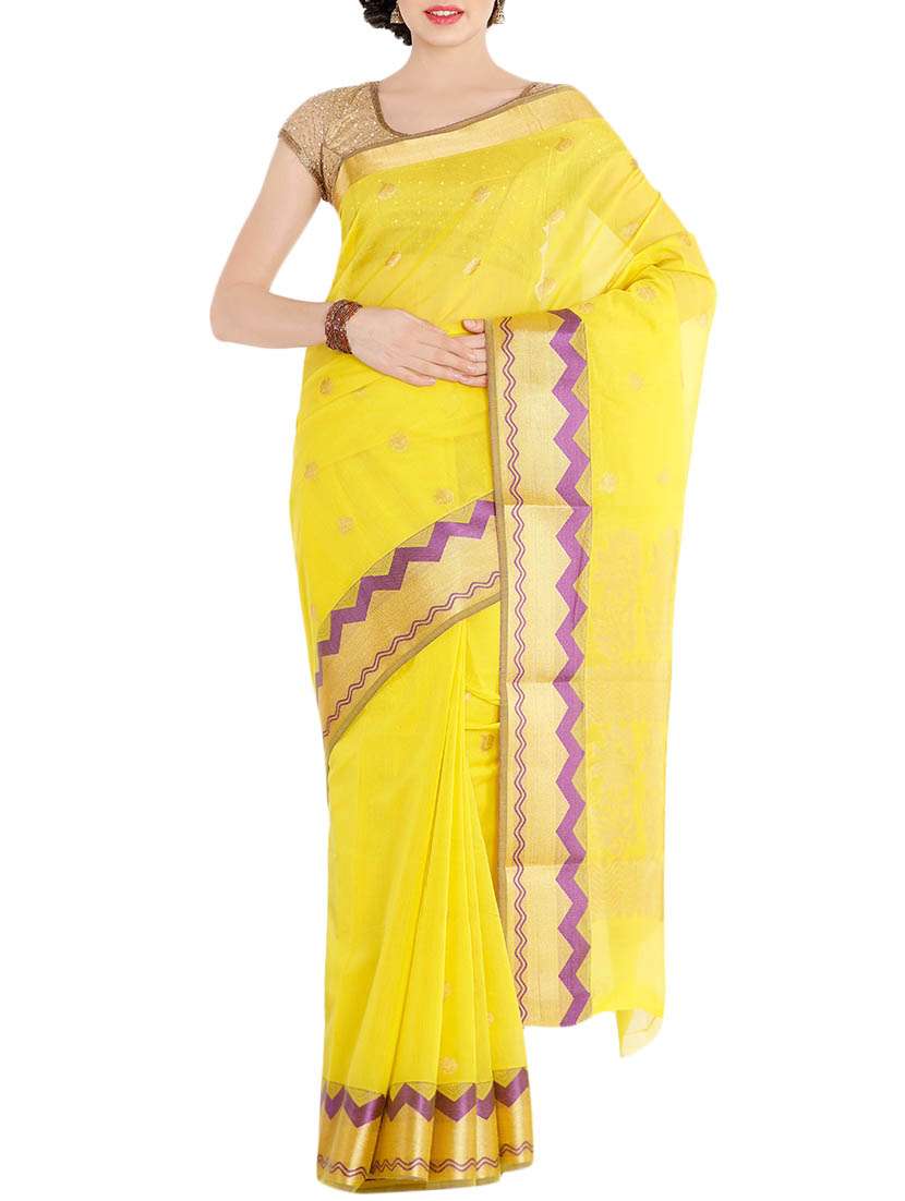 yellow cotton silk saree with blouse