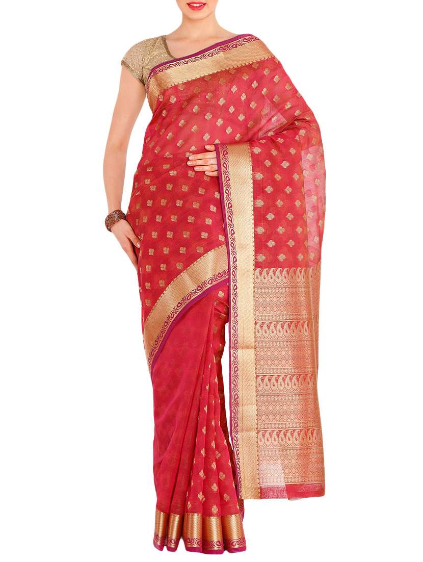 pink cotton silk saree with blouse