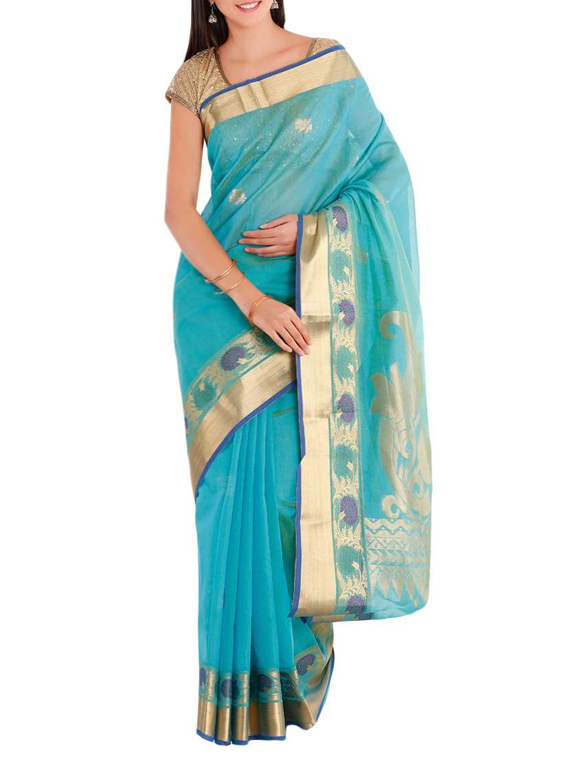 blue silk saree with blouse