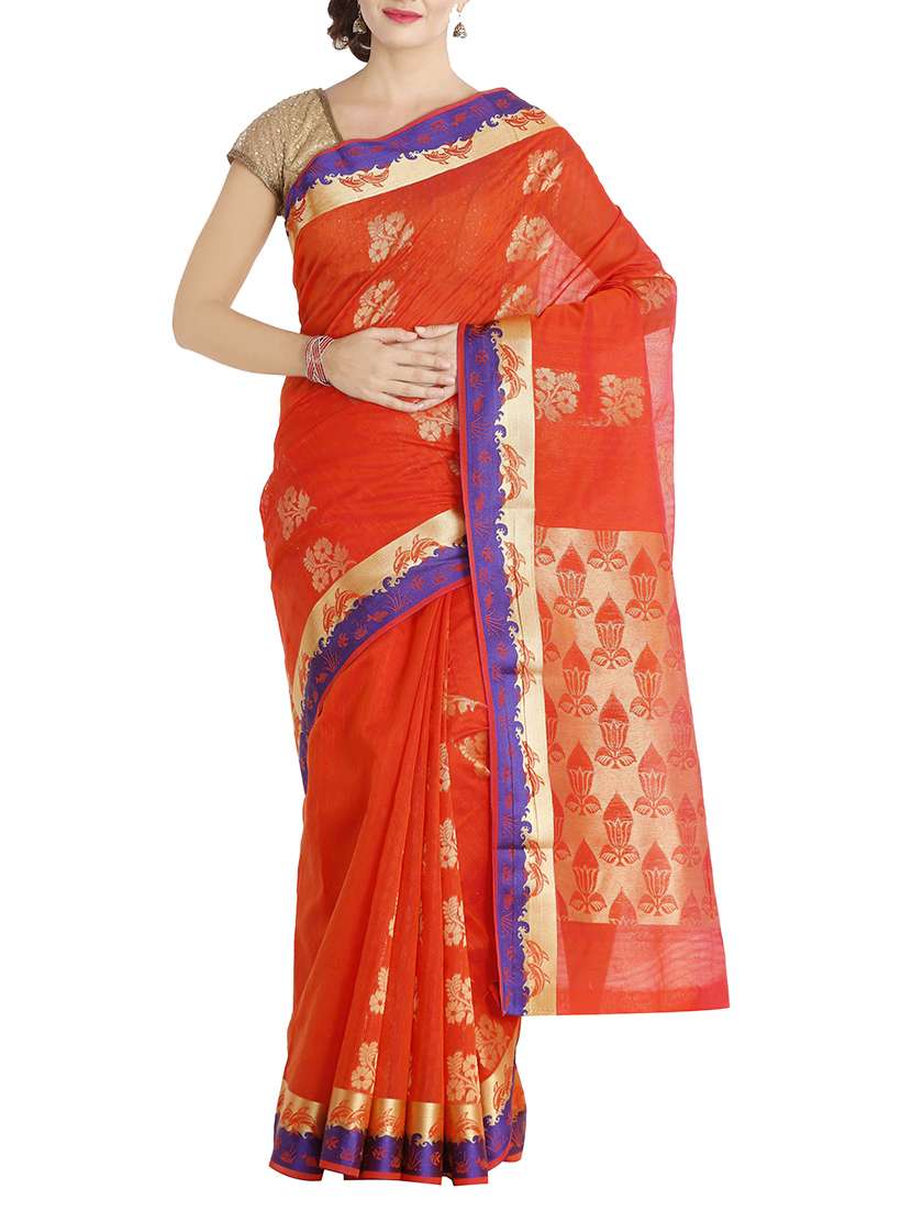 orange silk saree