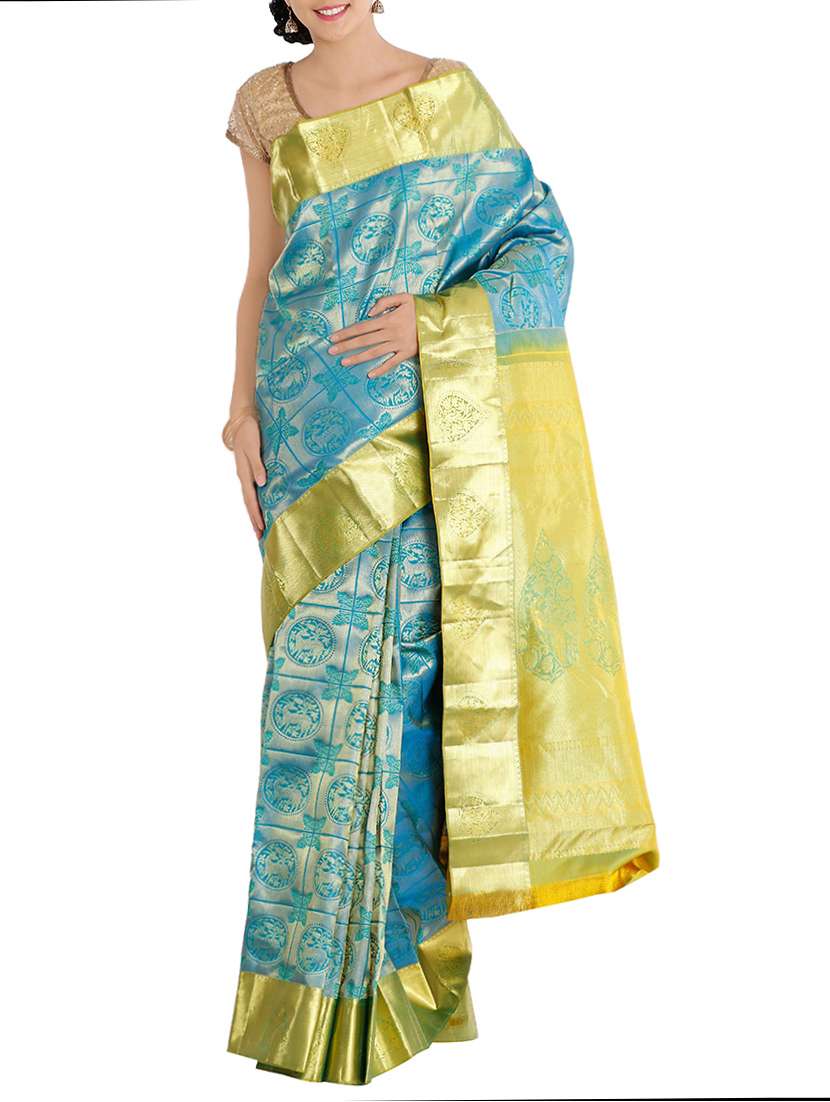blue kanjivaram silk saree with blouse
