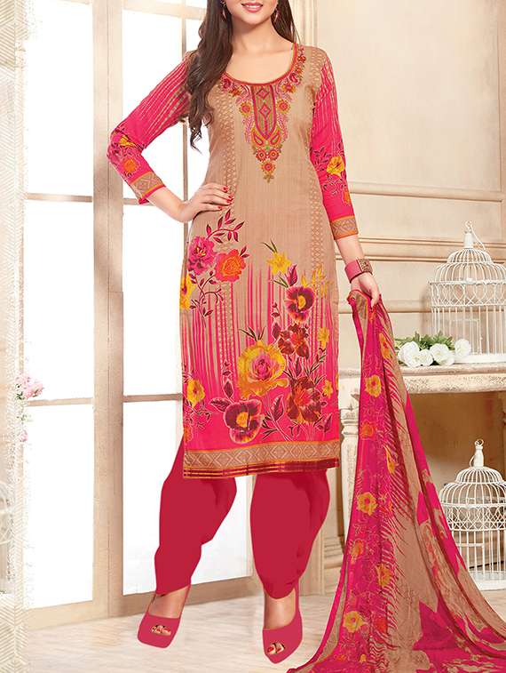 beige cotton printed salwar suit dress material