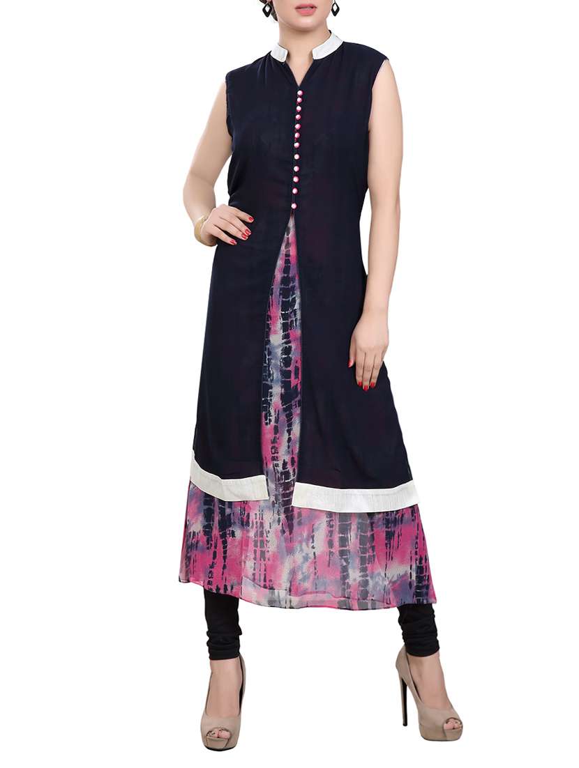 blue printed a-line kurta