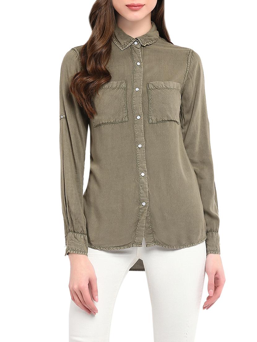 olive rayon regular shirt - 13882518 - Zoom Image - 0