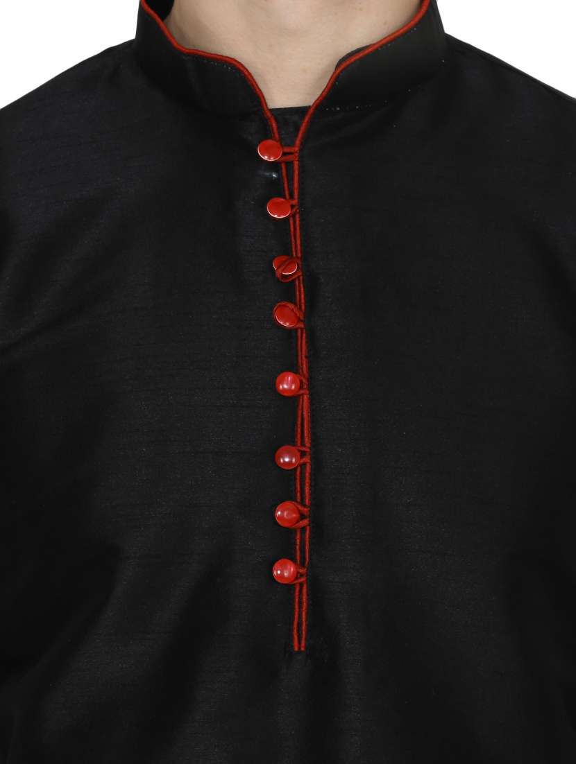 black silk blend kurta pyjama set - 13882601 - Standard Image - 3