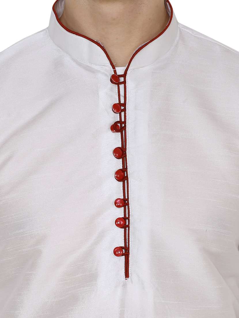 white silk blend kurta pyjama ethnic wear set - 13882605 -  Standard Image - 3